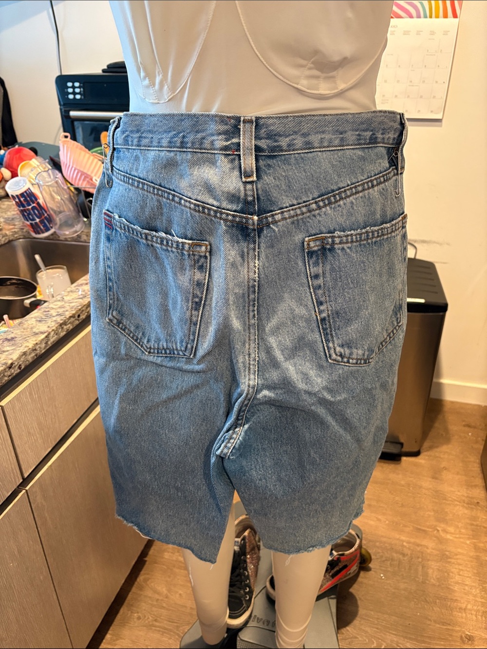 BDG Light Blue Distressed High-Waist Denim Bermuda Shorts - Picture 7 of 10